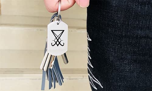 Sigil of Lucifer Talisman Keychain Tag Stainless Steel Satanic Symbol Sulfur Amulet Protection Key Hoop Spiritual Prayer Drive Safe Gifts for Dad Mom Son4