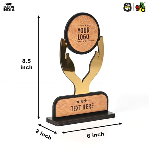 Image of GKD Custom Wooden Trophy with Golden Acrylic | Personalized Award for Appreciation, Thank You & Recognition Ceremonies (Golden Gratitude)