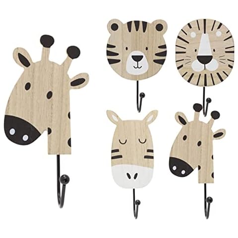 Children's Wall Hooks Kids Animal Coat Hook | Childs Bedroom Wooden Wall Hook Children's Peg Hooks | Safari Bedroom Accessories Animal Heads Wall Hook - Design Varies One Supplied Cover