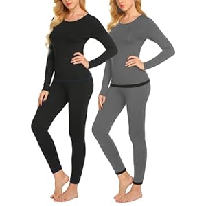 Ekouaer 2 Packs Thermal Underwear Sets Long Johns Base Layer Lightweight Thermals 2 Pieces Set Black/Grey M
