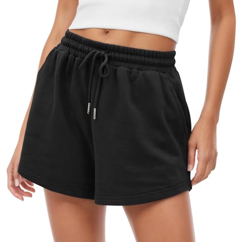 Zhiaek Pantalon Corto Deporte Mujer Shorts Deportivos Mujer Verano Ropa Deportiva con Bolsillos para Entrenamiento Jogging Yoga Fitness Casual Negro L