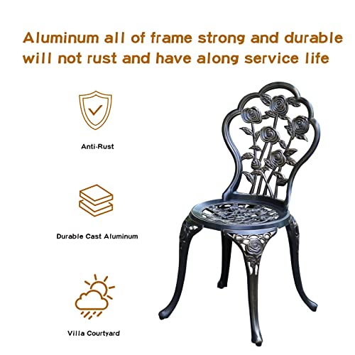 YKSY&YKSY Patio Bistro Set.Rust-Resistant Cast Aluminum Bistro Table Set with Umbrella Hole for Backyard (Rose Copper)