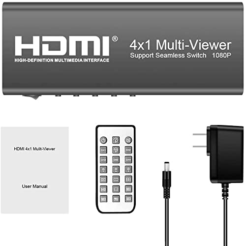 Image of Microware HDMI Multi-Viewer 4x1 Seamless Switcher with IR Reimote Control and 6 Display Mode Supports HD 1080P for PS4 PC DVD, HDMI Quad Viewer (Black)