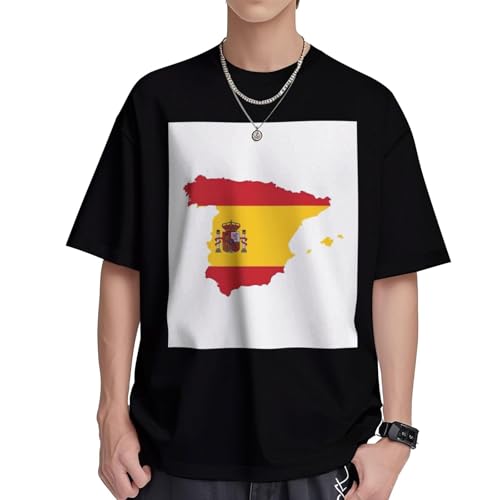 T-shirt manches courtes femme coton col rond imprimé carte Espagne casual