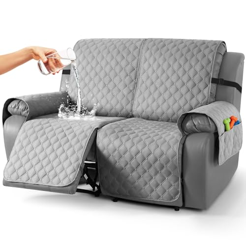 Image of TAOCOCO 100% Waterproof Recliner Covers, Recliner Sofa Covers with Leg Straps, Reversible Recliner Couch Cover for Reclining Chair, Washable Couch Protector for Pets Kids(2 Seater, Light Gray)