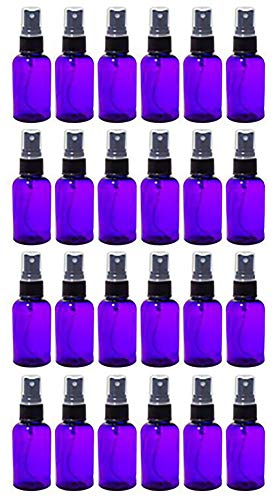 Purple 2 oz Boston Round PET Bottles (BPA Free) Plastic Bottle with Black Fine Mist Sprayer (24 Pack)