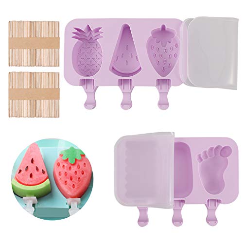 Opopark Molde de Helado de Silicona, 2 Moldes de Helado, Máquina de Hielo de Silicona Suave Reutilizable con Palito de Helado