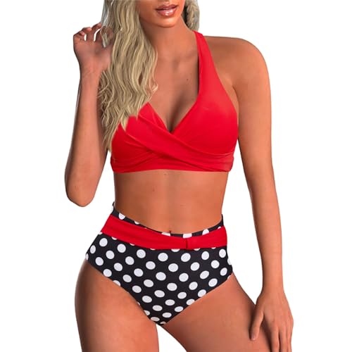 Baynetin Damen Bikini Set Zweiteiliger Badeanzug V Ausschnitt überkreuztes Blumenmuster Sexy Push Up Bademode Bauchkontr...