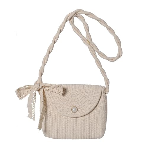 Bolso cruzado para mujer, estilo bohemio, vintage, tejido de paja, con solapa, para playa, vacaciones, bolso de hombro pequeño con lazo de encaje dulce