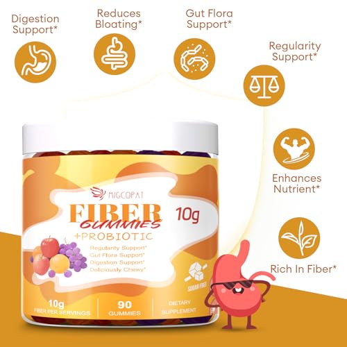 Migcopat 10G Fiber Gummies with Probiotics, Fiber Supplement with 30 Billion CFU Probiotics Blend, ACV, Vitamin C, Inulin - Support Digestive Health - No Sugar Added - Fruit Flavored - 90 Count - Image 5