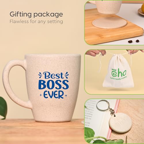 Image of Eha Earth- Friendly Best Boss Ever Mugs for Coffee | Gift Items for Boss | Birthday Gift for Men | Gifts for Sister | Set of 1 | 300 ml | Coffee Mug | Made with Rice Husk| Sand Castle