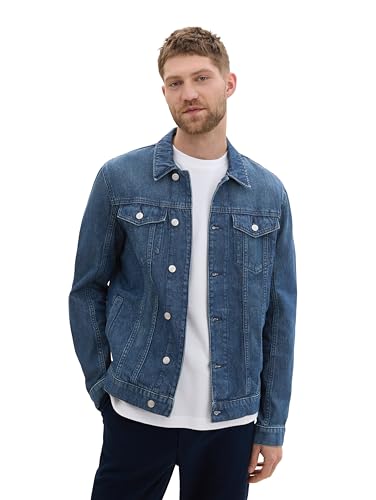 TOM TAILOR Herren 1043079 Jeansjacke mit aufgesetzten Brusttaschen, 10119-Used Mid Stone Blue Denim, M