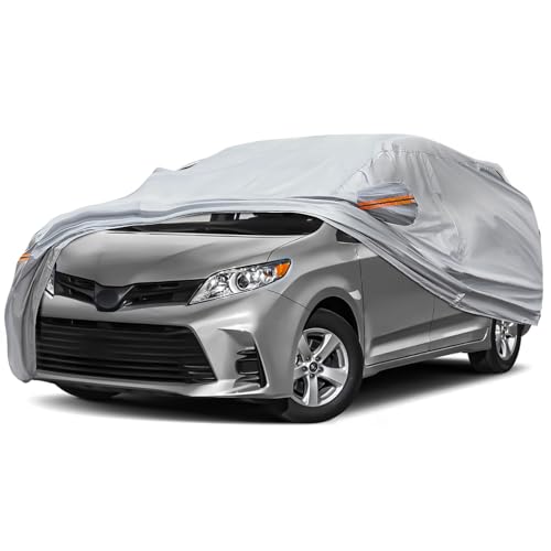 Image of 6-Layer Full Car Cover is All-Weather Waterproof, Universal in All Seasons, Snow Prevention Rainproof, Acid Rainproof, Sunscreen, Ultraviolet-Proof, Fit MPV 199 inch-210 inch Orange Reflective Strip
