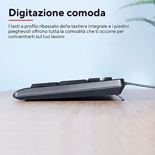 Taro Set Tastiera E Mouse Cablati USB, Layout Italiano QWERTY, Per PC/Laptop/Notebook Mac/Windows, Cavo Di 1.8 Metri, Tastiera Resistente Ai Liquidi, Ergonomico, Nero - Tastiera gaming - Immagine 2