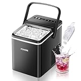 FOHERE Countertop Ice Maker Machine with Portable Handle, 9 Bullet Ice Cubes in 5 Minutes, 14kg/24hrs, 2 Ice Cube Sizes, Self-Cleaning, Includes Scoop & Basket - Ideal for Home Kitchen Office RV