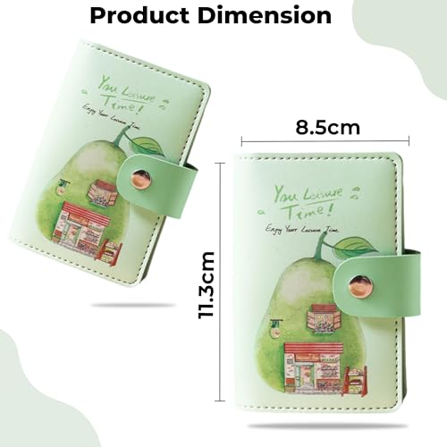 Image of Kraptick Card Holder Wallet - Slim Credit Card Holder, Visiting Card Organizer, Multi Slot Pocket Card Wallet with Secure Closure, Compact Travel Card Case (Green Printed)