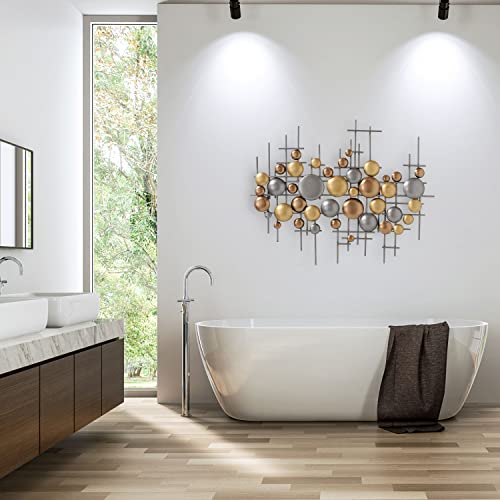 Whw Whole House Worlds Modernist Home Floating Circles, Abstract Metal Wall Art Sculpture, Hand Welded Iron, Rustic Metallic Finish, Gray, Copper And Gold, Over 3 Feet #TOP3