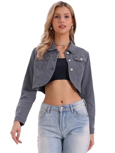 Image of Allegra K Denim Jacket Womens Casual Collared Long Sleeve Crop Jean Jackets