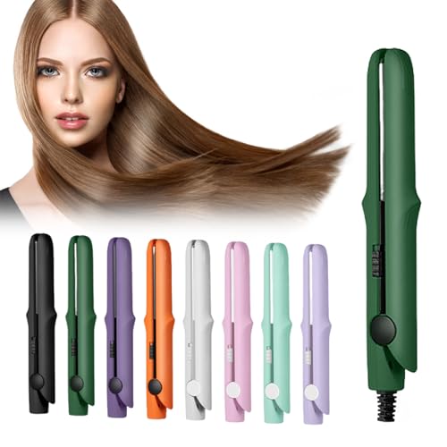 XINYUNXIN Planchas del Pelo 2 in 1, Mini Plancha De Pelo con Calentamiento Rápido 30S, Función Alisar & Rizar, Diseño Compacto, 1 Botón - Para Todos los Tipos de Cabello (Verde)