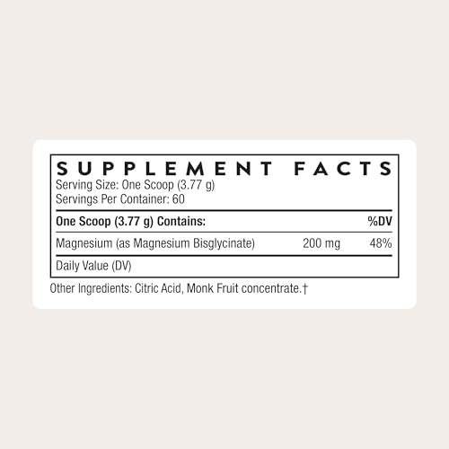 THORNE - Magnesium Bisglycinate - Powdered Magnesium Formula - Supports Restful Sleep, Muscle Relaxation, Heart Health & Metabolism* - NSF Certified for Sport - Gluten, Dairy & Soy-Free - 60 Servings