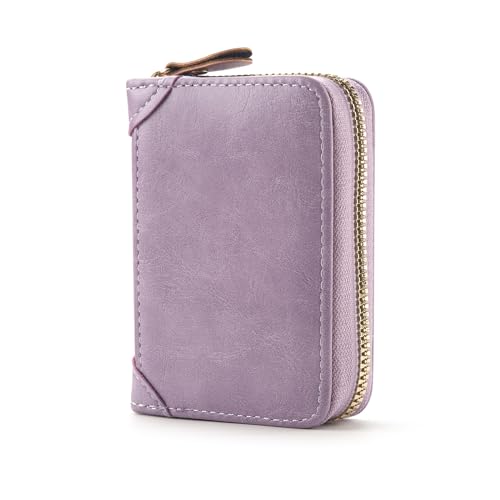FACATH Tarjetero con compartimento para monedas, tarjetero de piel con mucho espacio para hasta 20 tarjetas, cartera para hombre y mujer con protección RFID NFC, A-lila, small, Minimalista