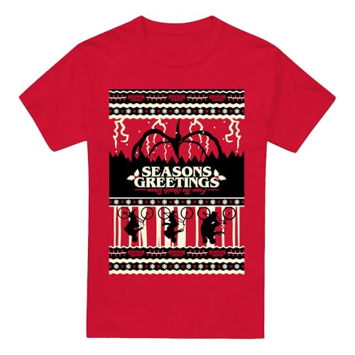 T-shirt Stranger Things de Noël rouge avec imprimé rétro de style celte