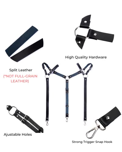 Rough Leather Suspenders For Men 1'' Wide Y-Back Desgin Strong Heavy Duty Trigger Snaps Split Black Leather Pants Harness For Men Big And Tall #TOP3