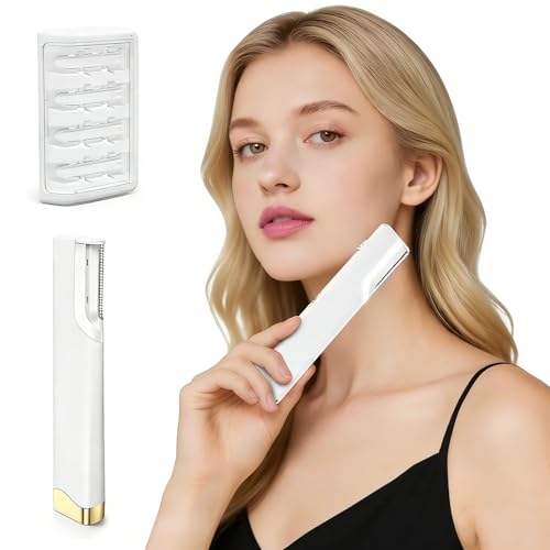 AURIVEE Afeitadora Dermaplane Sónica，Depiladora Facial 3 Velocidades Recargable para Mujeres con Luz LED & 5 Cuchillas Repuesto - Removal Suave Vello Melocotón & Exfoliación, Carga USB