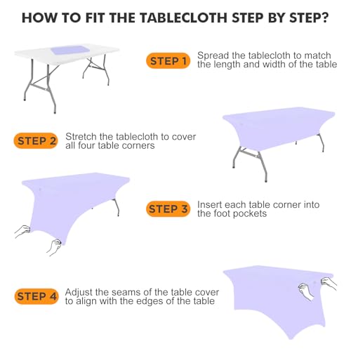 Image of SEPARO 2Pack,6FT Spandex Table Cover Lavender Fitted Rectangular Tablecloth