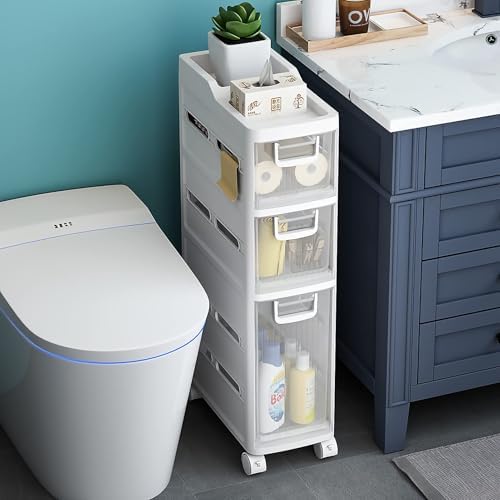 Stackable Rolling Storage Drawers, Clear Freestanding Cabinet for Home Organization, Ideal for Bathroom, Kitchen, Bedroom, Living Room - Space-Saving Solution