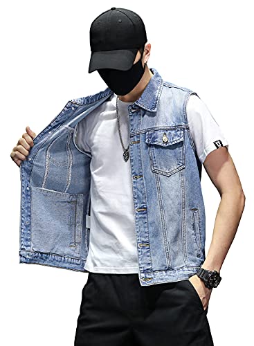 DAVID.ANN Mens Denim Vest Jacket Sleeveless Trucker Jean Jacket4