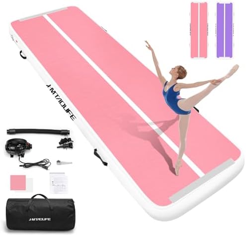 HMTAOLIFE Inflatable Gymnastics Air Mat Tumbling Track, 6.6/10/13/16/20ft Tumbling Mat Air Tumbling Track for Kids, Air Training Mat with Air Pump for Home/Water Fun/Gym/Yoga/Training/Cheerleading