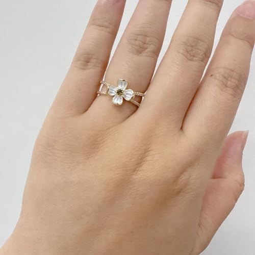 Kokoma Chic Lily Flower Ring for Women Cubic Zirconia Cross Statement Ring Floral Promise Engagement Rings Adjustable Finger Band Rings2