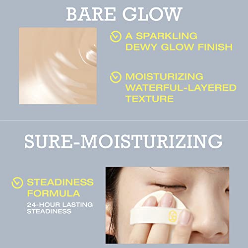 Surebase Glad Glow Cushion Foundation N1 Sincere Sara - Dewy Glow Cushion Foundation Compact – Moisturizing Finish – Silicone Free - 24 Hour Full Coverage – Noncomedogenic, Vegan, Cruelty-Free - 0.44 Fl.oz. #TOP3
