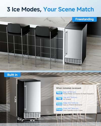 Image of Feelfunn Undercounter Ice Maker Machine - 85 lbs Daily, 24 lbs Storage, Self-Cleaning, 24H Timer, Stainless Steel Commercial Ice Maker for Home Kitchen, Bar, Restaurant, Office, Outdoor Use