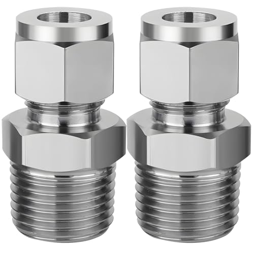 2 Stainless Steel Compression Tube Fittings, 10Mm 304 Ss Straight Union Connector, Double Ferrule Pneumatic Coupling