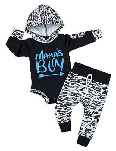 Image of Fommy Newborn Baby Boy Clothes Plaid Letter Print Long Sleeve Hoodies + Long Pants 2PCS Fall Winter Outfits Set