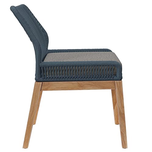 Modway Wellspring Outdoor Patio Teak and Woven Rope Dining Chair in Blue Graphite by Modway - Image 2