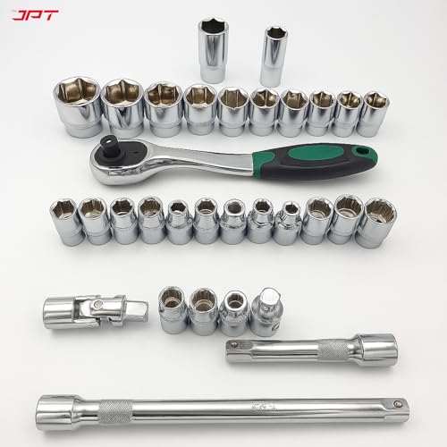 Image of JPT Heavy Duty Hex Professional Chrome Vanadium Hand Tool Kit, 32 Pcs DR Socket Wrench Set (1 /2 Inches) For Repairing Work, DIY, Auto Repairs Car & Bike
