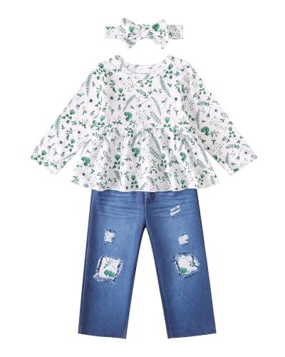 Image of SODLON Baby Girl Clothes Toddler Girls Fall Winter Top Jeans Outfits 9M-5T