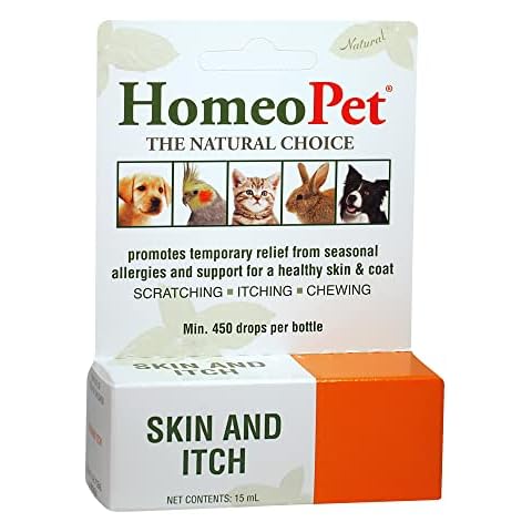 HomeoPet Skin and Itch - 100% Natural Pet Medicine. For healthy skin & coat, seasonal and year-round allergies. For pets of all ages. 15ml/up to 90 doses per bottle Cover