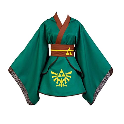 Oppinty Robe Japonaise Photographie Cosplay Costume la légende de Zelda crépuscule Princesse Anime Japonais Kimono Robe   fête de noël M Costume Vert