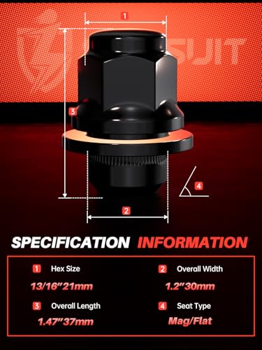 Image of Sposuit M12x1.25 Lug Nuts - Replacement for 2013-2024 Infiniti Q50, 2008-2015 G37, 2014-2024 QX60, 2013-2024 QX50 - OEM Factory Style Mag Seat Black Lug Nut with Washer(20 Pcs)