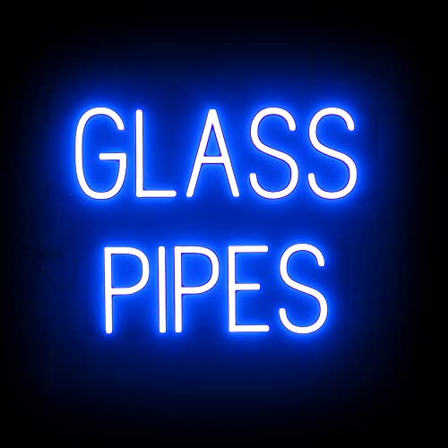 Image of SpellBrite LED Neon GLASS PIPES Sign for Business - Blue, 21 inch x 15 inch | Ultra-Bright Click-Together Signage for Smoke Shops, with Visibility from 500 Feet - 8 Animations, 6 Brightness Settings