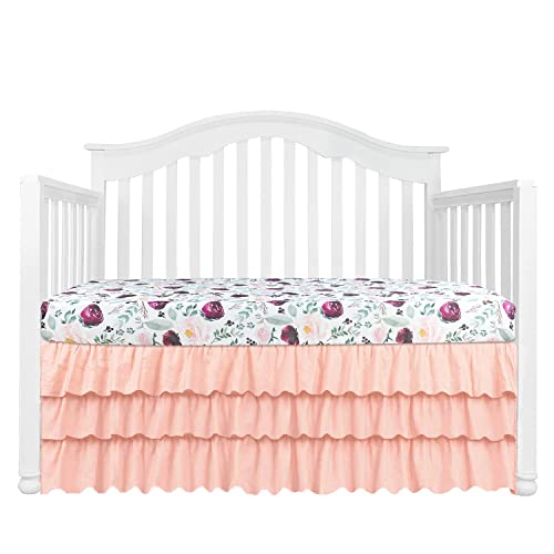 3Pcs Crib Bedding Set Baby Minky Blanket Nursery Bed Skirt Set For Baby Girls & Boys (Pink Wine Floral, 3Pc Set)… #TOP1
