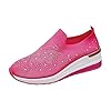 Baskets À Paillettes Tendance Pour Femmes, Chaussures Compensées Plateforme, En Scintillante, Respirantes Bottes Courtes Femmes Sans Talon (Hot Pink, 41) Basket De Marche Femme Sport Chaussure