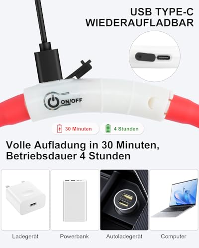 Joytale Leuchthalsband Hund USB Aufladbar Hundehalsband Leuchtend für Große Mittel Kleine Hunde und Welpe, Led Halsband mit 3 Modi für Sicherheit, Rot