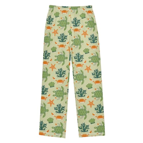 Crab Turtle Coral Boys Long Pants Soft Trousers Elastic Waist Kids Lounge Bottoms with Pockets S-XL