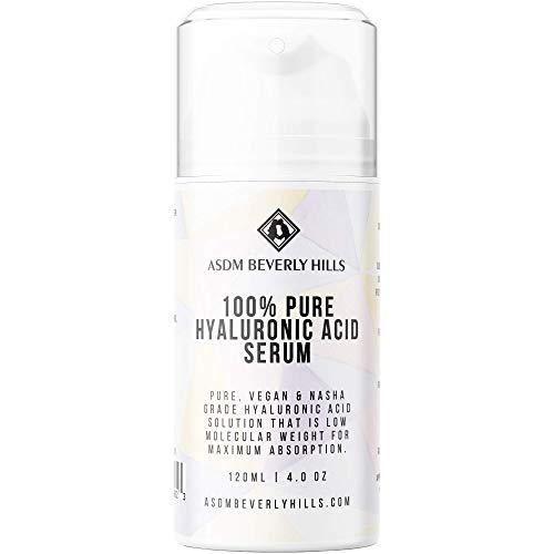 ASDM Beverly Hills 100 Percentage Pure Hyaluronic Acid Serum |4 Ounces| Hydrating Serum Improves the Visible Appearance of Firmness and Smoothness on Skin-Demolishes Wrinkles and Fine Lines