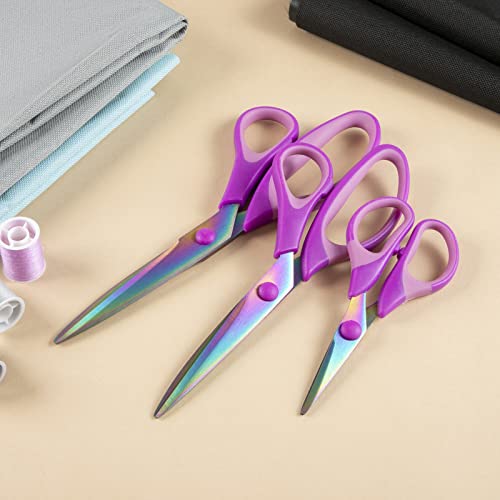 Jytuul 3Pcs Purple Craft Scissors, Sharp Tailor Scissors, Titanium Blades Shears Rubber Soft Grip Handle, Multi-Purpose Fabric Scissors For Adults, Office, Sewing, School And Home Using #TOP2